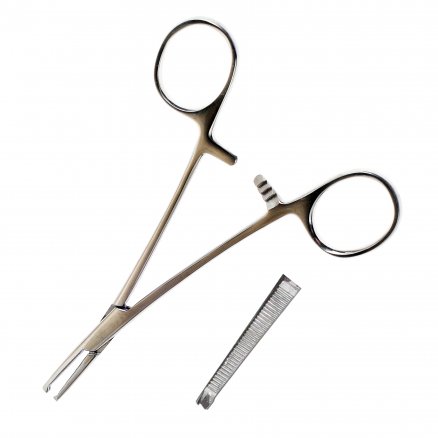 Затискач кровоспинний, по Halsted-Mosquito, одно- і двозубий, зубчатий, прямий № 1. Довжина 15,0 см